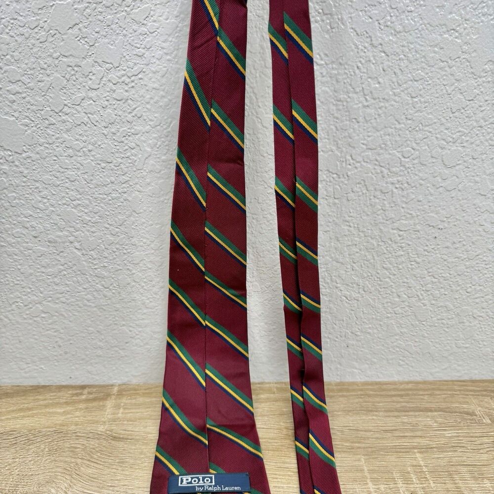 Polo Ralph Lauren Dark Red Repp Stripe Silk Tie Handmade USA Made 57" L | 4" W - Picture 14 of 16